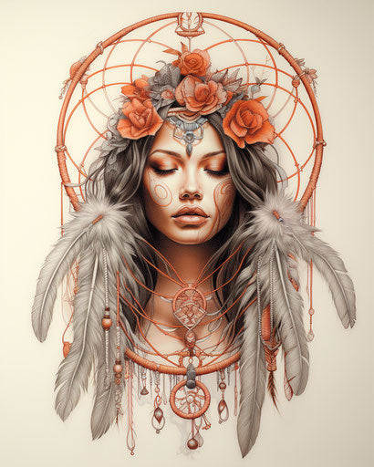 Indian feather and feathers dream catcher drawing by Djenny
