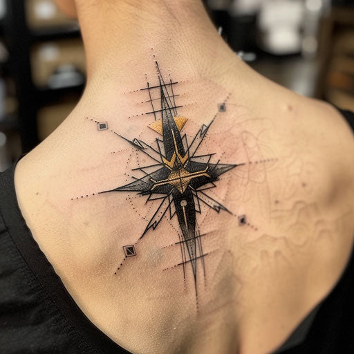 Art Deco nautical star tattoo in black and gold