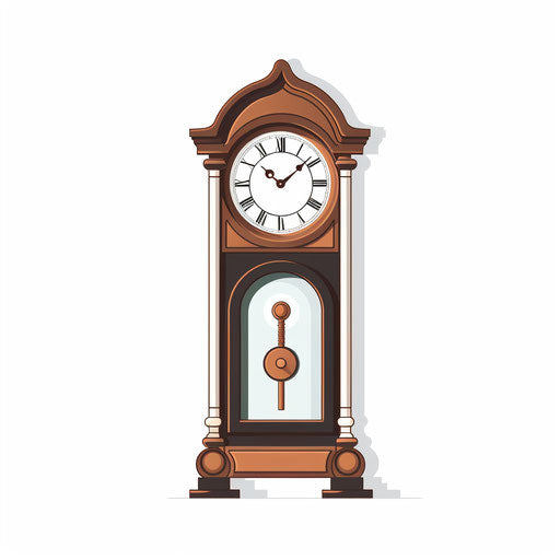 Minimalist grandfather clock illustration, on a white background