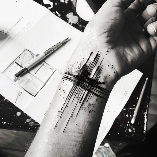 Sketch of wrist band tattoo with brush strokes