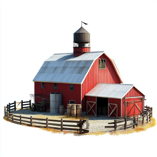 3D Model of a Farm in photorealistic style on flat white background