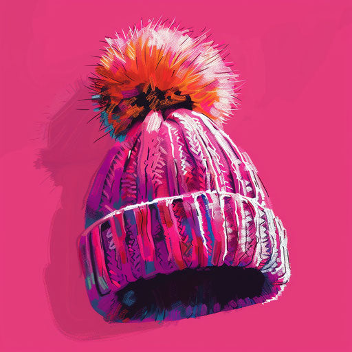 Winter hat on flat, bright magenta background, detailed