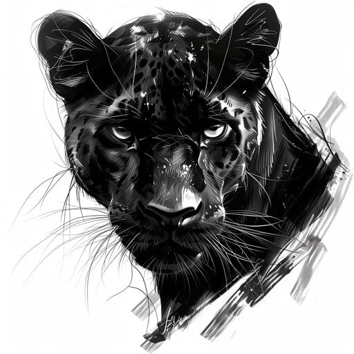 Realistic black panther face tattoo, penetrating gaze