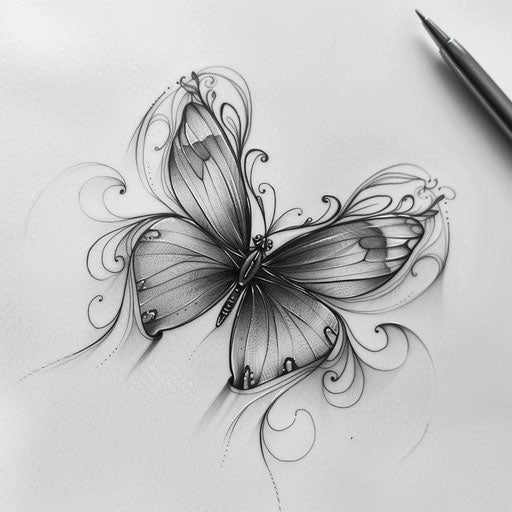 Art nouveau inspired monarch butterfly tattoo design, elegant lines