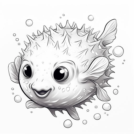 Cartoon pufferfish coloring in creative style