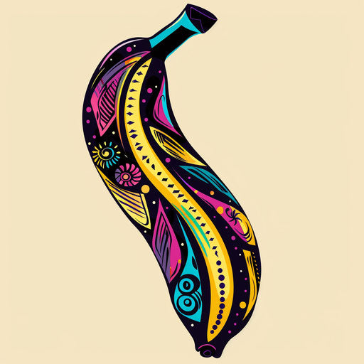 Stylized tribal sketch of a vibrant banana