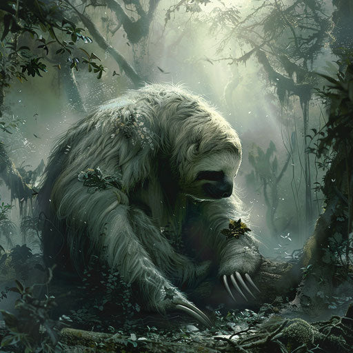 Giant sloth in an ethereal forest Vincent Munier style