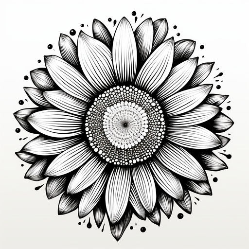 Sunflower drawing in black and white design, flowerpunk style, high resolution