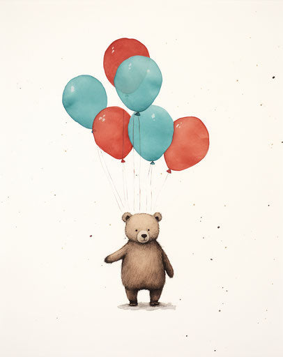 Bear on bike with balloons, conrad roset style, optical illusion