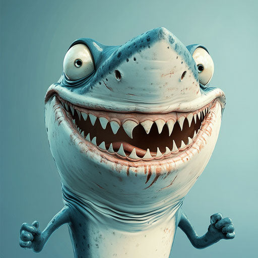 Humorous caricature of a shark with human characteristics
