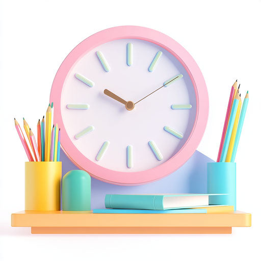 3D Classroom Clock on flat white background