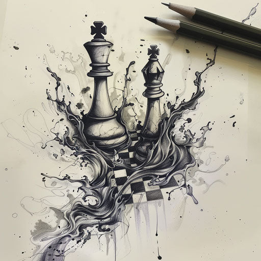 Surreal chess game with melting pieces, pastel shades