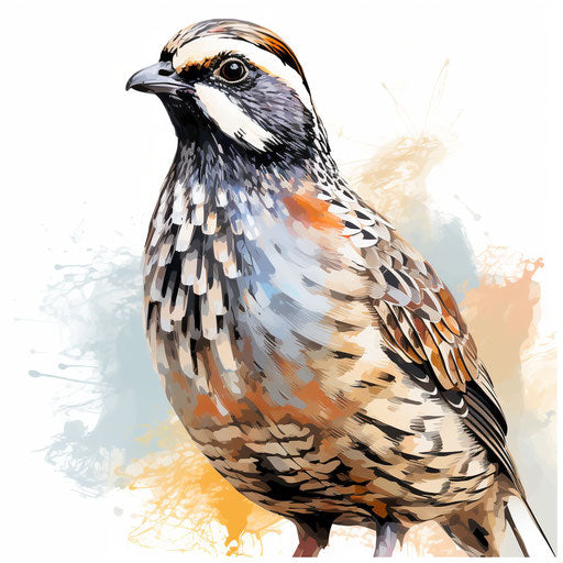 Quail illustration in the style of Oil painting, on white background