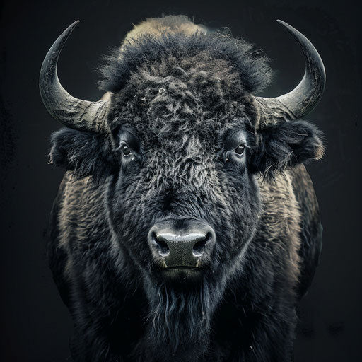 Buffalo in a detailed studio portrait with high contrast
