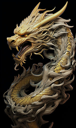 Dragon tattoo with gold arms and curved head