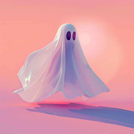 Ghost clipart in photo realistic style with a flat random background, high contrast and saturated hues