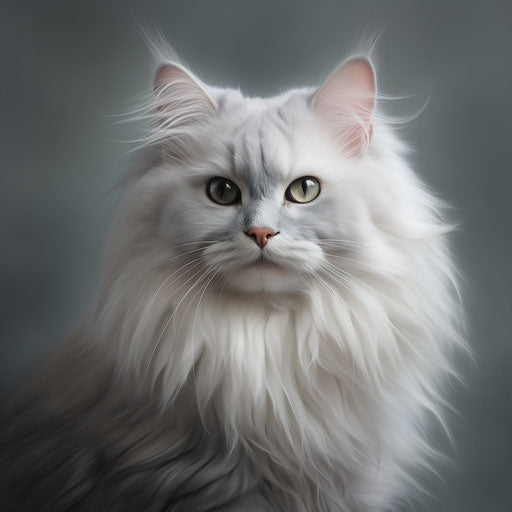 Fluffy cat on grey background, airbrush art style