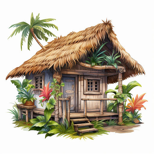 Bahay kubo clipart in oil painting style on white background