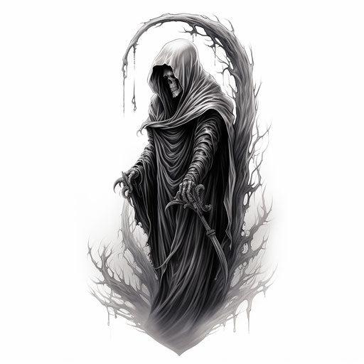 Grim Reaper Tattoo Design, Engraving Style, Dark