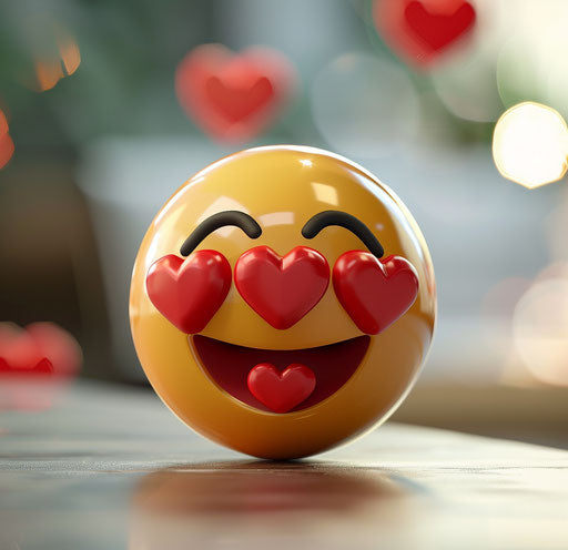 Emoji with hearts on face, warmcore style