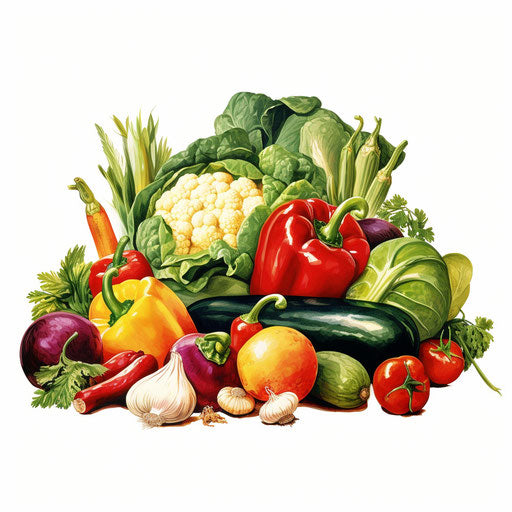 Vegetables clipart in the style of oil painting, on a white background