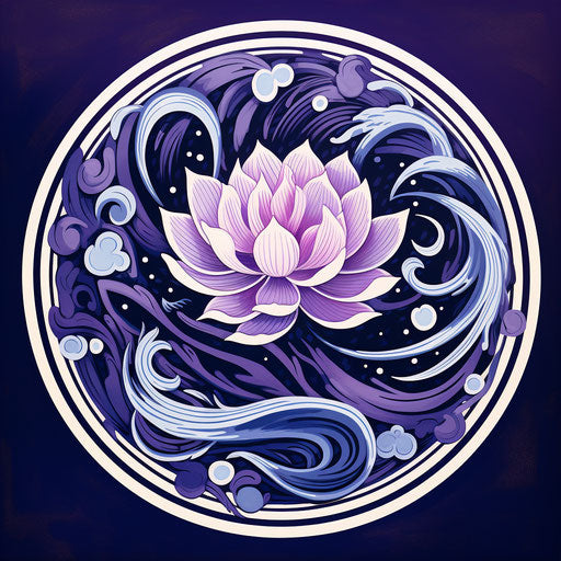 Purple lotus with swirl, graphic design poster art style