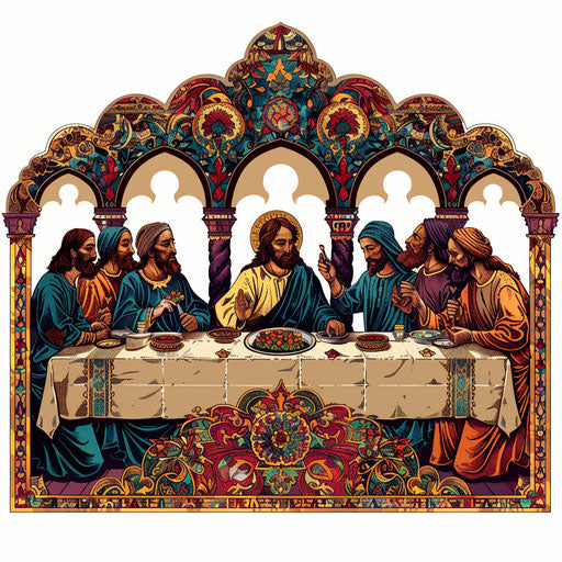 The Last Supper in exotic flat tattoo style