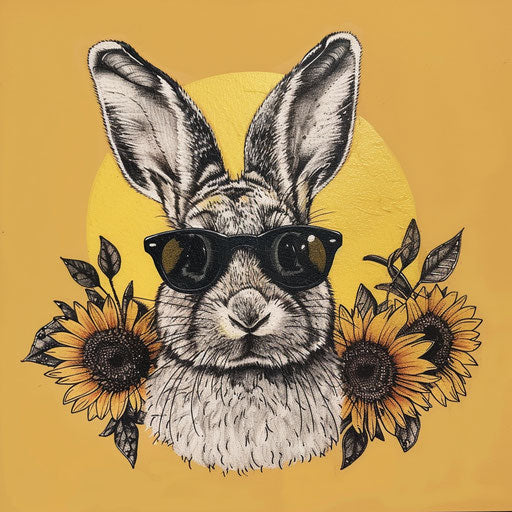 Flat tattoo sketch of a bunny with sunglasses