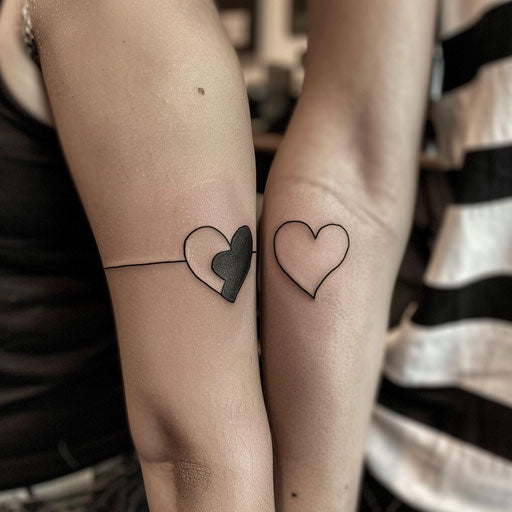 Friendship tattoos with minimalist heart halves
