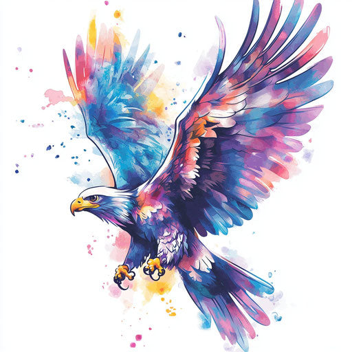 Stunning eagle tattoo on hand with watercolor splash effect