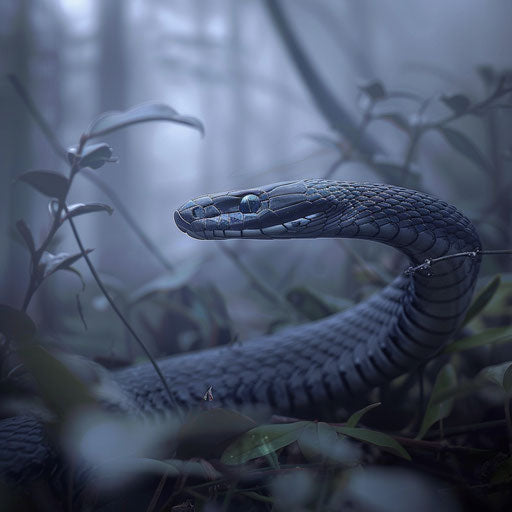 Black mamba snake in misty woodland