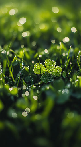 Four-leaf clover in grass, light and shadow