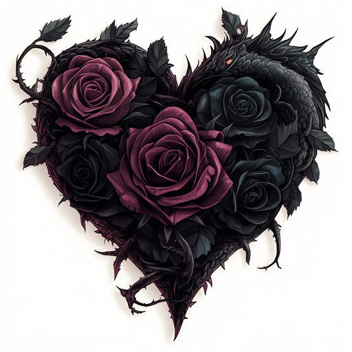 Gothic heart-shaped rose with dragon wings