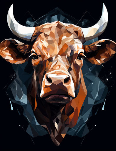 Abstract trigonometric bull in crystal cubism style