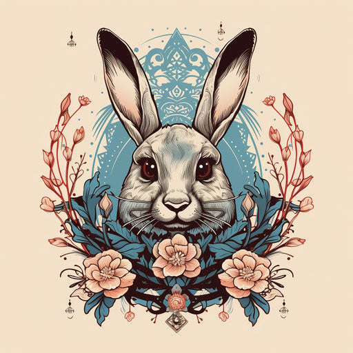 Bunny doodle drawing in light beige and azure