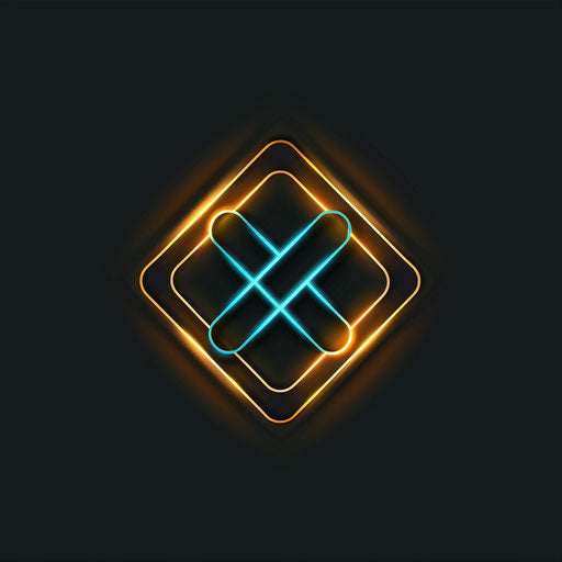 Luxurious neon logo with metallic gold and neon blue on black background