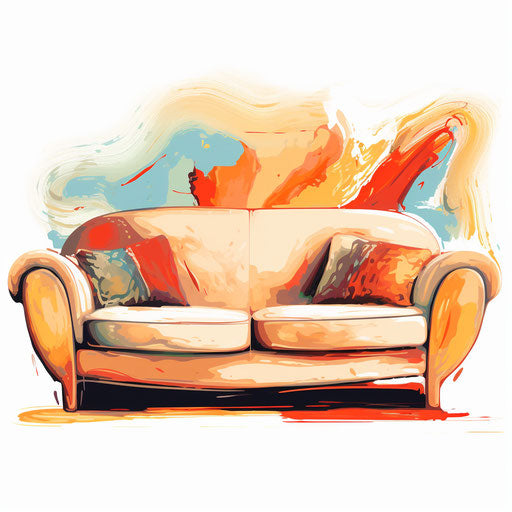Sofa clipart in the style of Impressionistic Art, on white background
