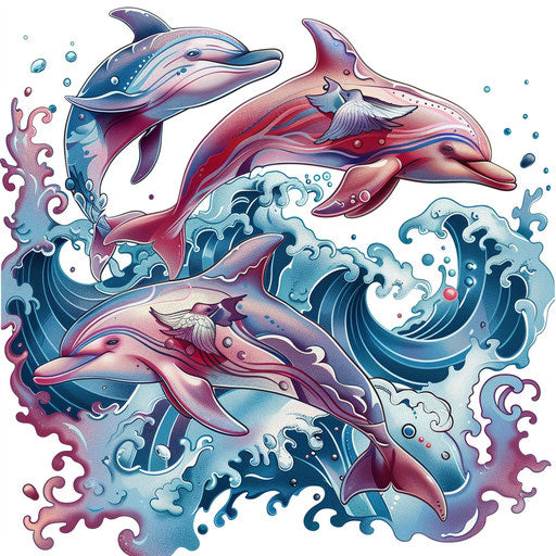 Playful dolphins in the waves