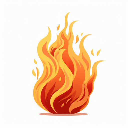Cartoon fire in Minimalist style, on white background