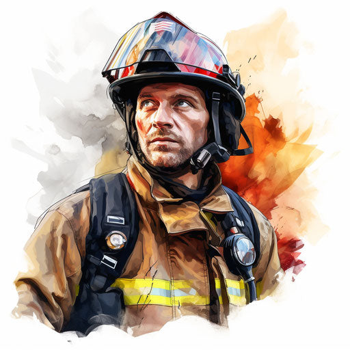 Firefighter clipart in Oil painting style on white background