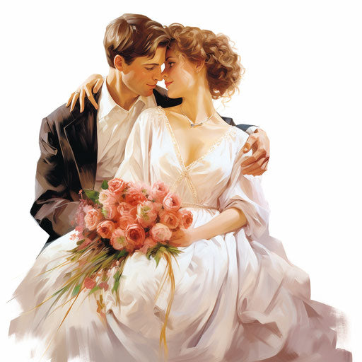 Marriage Clipart PNG in Oil painting style on white background