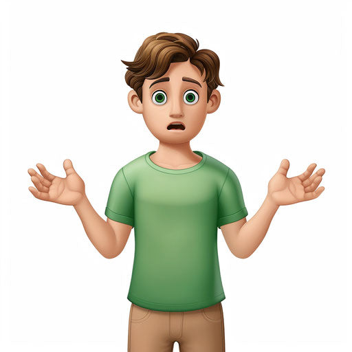 Attractive man in green shirt shrugging with perplexed smile.