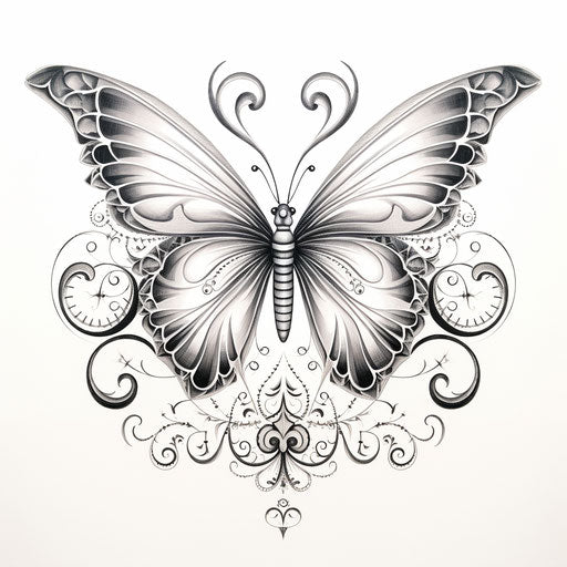 Butterfly tattoo designs, engraved line-work style