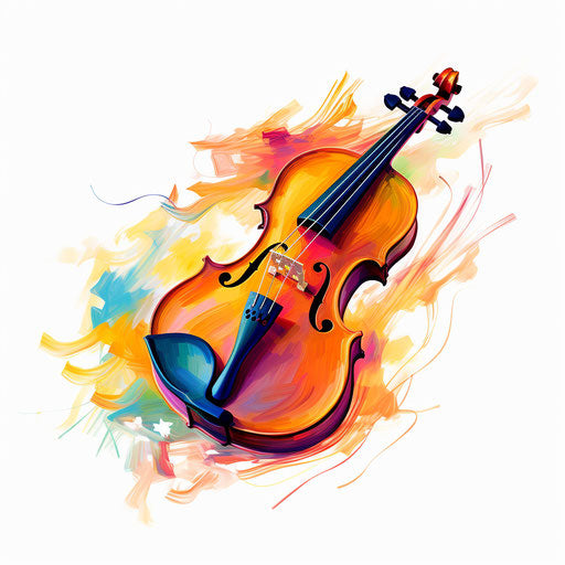 Violin clipart in the style of Impressionistic Art, on white background