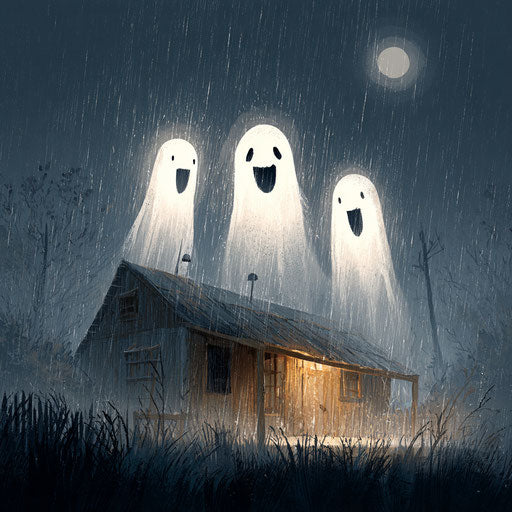 White ghosts drift menacingly through the dark night