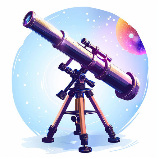 Realistic telescope with colorful flat background