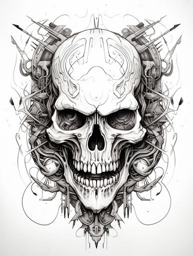 Draw a skull in a Comic Cybermysticpunk style 3:4