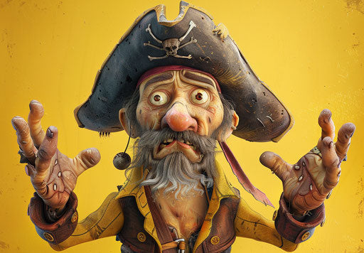 Old pirate cartoon character confused and surprised