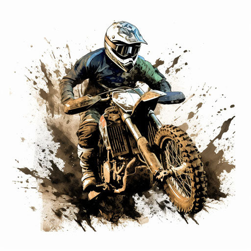 Dirt bike clipart in the style of Chiaroscuro Art, on a white background