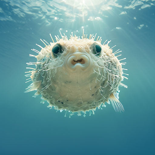 Puffer fish in open ocean under a clear blue sky